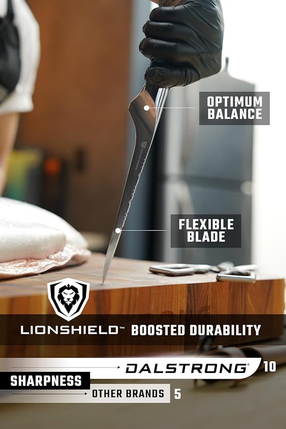 Dalstrong Valhalla 7" Fillet Knife — Flexible High-Carbon Blade (8–12° Edge), Unique Wood Resin Handle - For Filleting Fish, Deboning Proteins, Trimming Silverskin — Leather Sheath, Customer Support