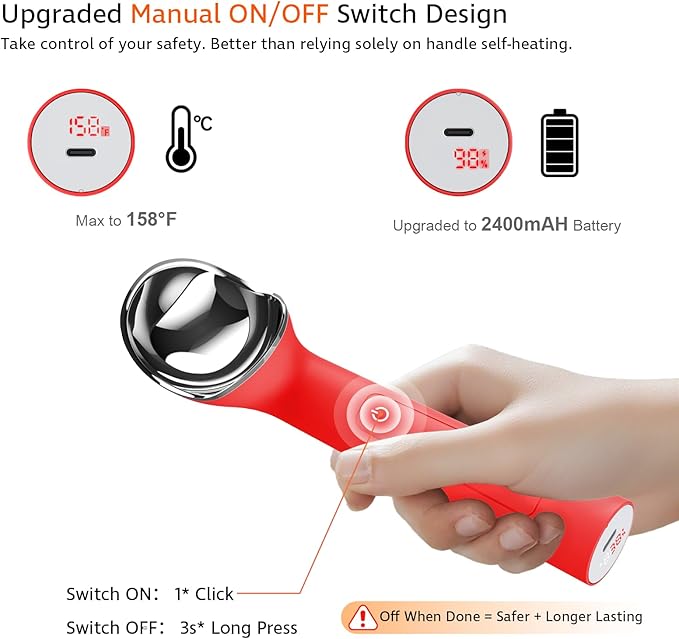 Cloukily Gen 3.0 Heated Ice Cream Scoop, Rechargeable Electric Ice Cream Scooper with LED Display & ON/OFF Switch, IP67 Waterproof Food Grade, for Hard Ice Cream Gelato, Free Stand Included