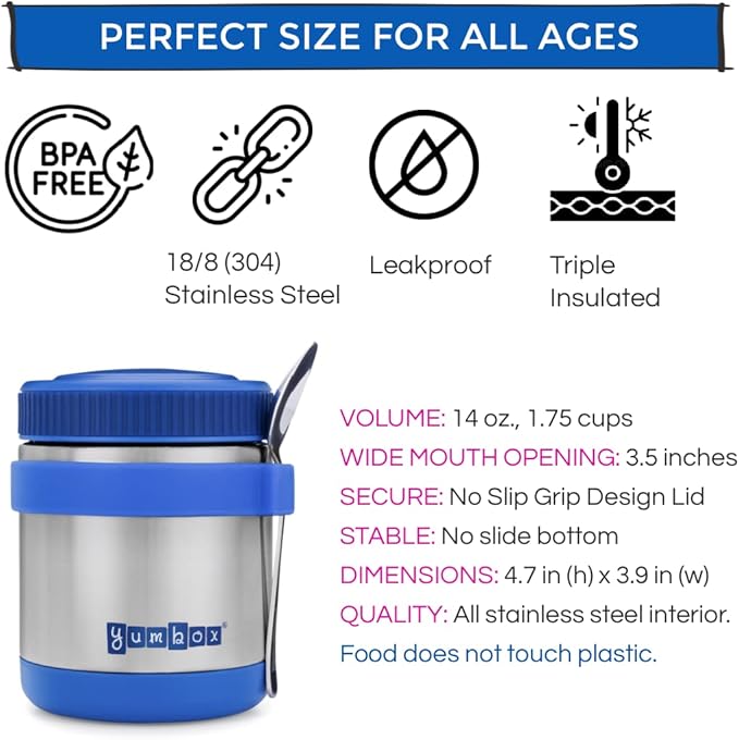 Yumbox Zuppa 14oz Thermal Food Jar, Triple Insulated, Neptune Blue