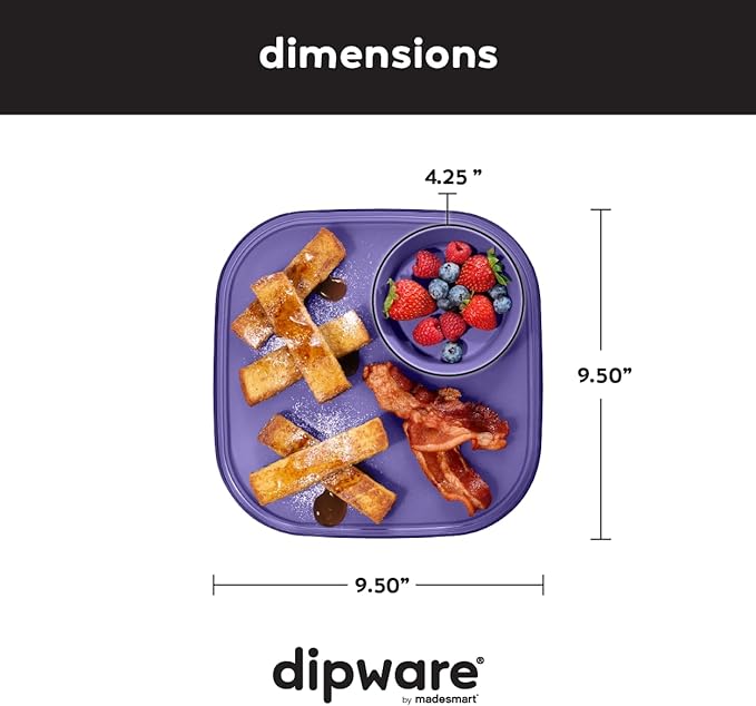 Madesmart Dipware Reusable Dining Plate, Serving Tray for Appetizers and Snacks, Sandwiches, Hummus, Sauces, Stackable & Removable Dip Bowl, Plum