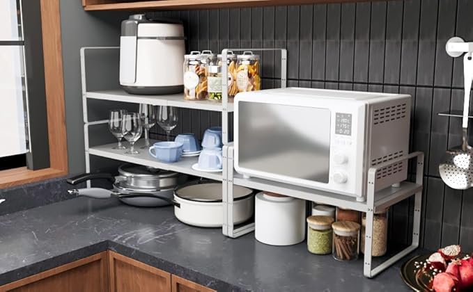 taiheis 16.5~27.1" Expandable Shelf，1Pack 8.1" Wide Adjustable Height Cabinet Shelves，White