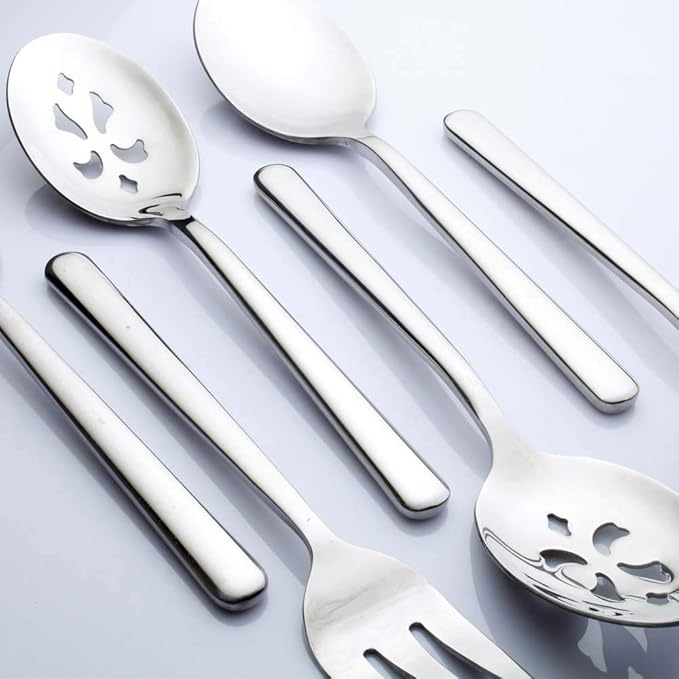 Enwinner Serving Spoons*2 Slot Spoons* 2 Forks *2 Buffet Colander Stainless Steel Banquet Set, Set of 6. Lenght 9" (6-spoon forks set)