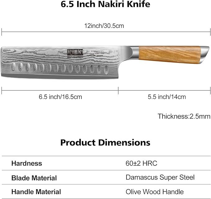 HOSHANHO Damascus Nakiri Knife 6.5", Sharp Kitchen Knife for Vegetables
