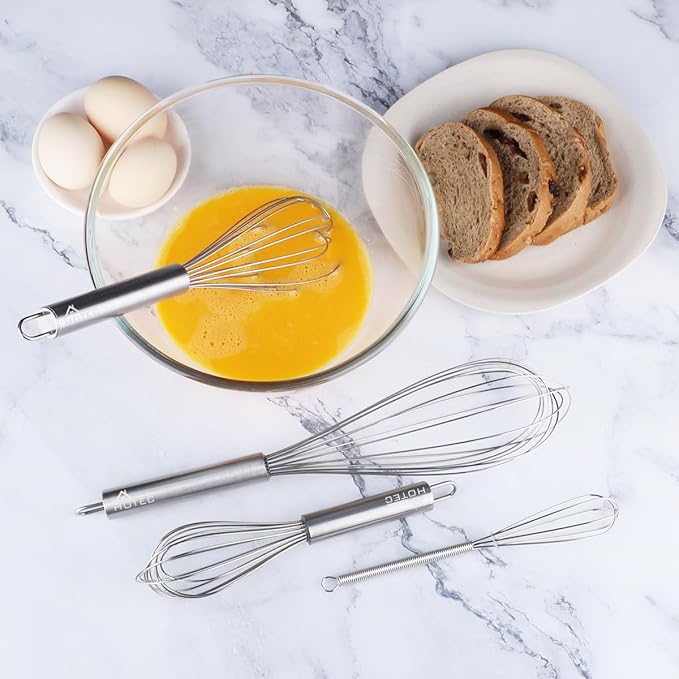 HOTEC Stainless Steel Whisk Set of 4, Food Grade Balloon Whisk Egg Beater, Thicken Wire Mixing Whisk for Baking, Cooking, Whisking Cream, Sauce, Pancake Batter