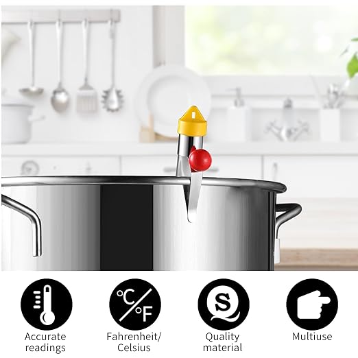 New Candy Thermometer with Pot Clip and Hanging Hook, Deep Fry Oil Thermometer Candy, Sugar Syrup Jam Jelly Instant Read Glass Food Kitchen Cooking Thermometer for Candy Making and Food