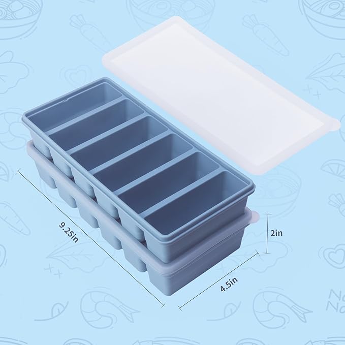 1/2 Cup Silicone Freezer Tray With Lid - Silicone Freezer Molds 2-Pack For meal prep & freezing of various sauces and other dishes, makes 12 perfect 1/2 cup portions cube (Blue 2 Pack)