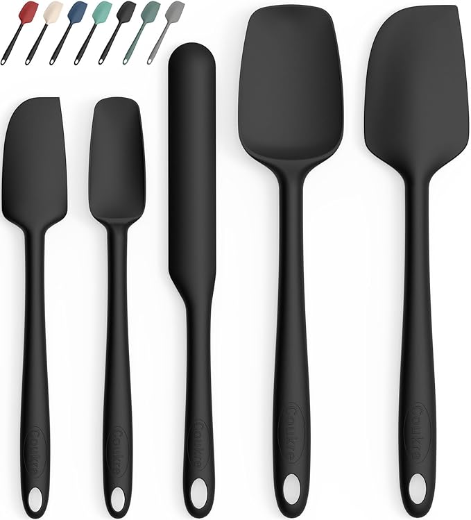 Coukre Silicone Spatula Set of 5,High Temperature Resistant, Food Grade Silicone, Dishwasher Safe, for Baking, Cooking (Pure Black)