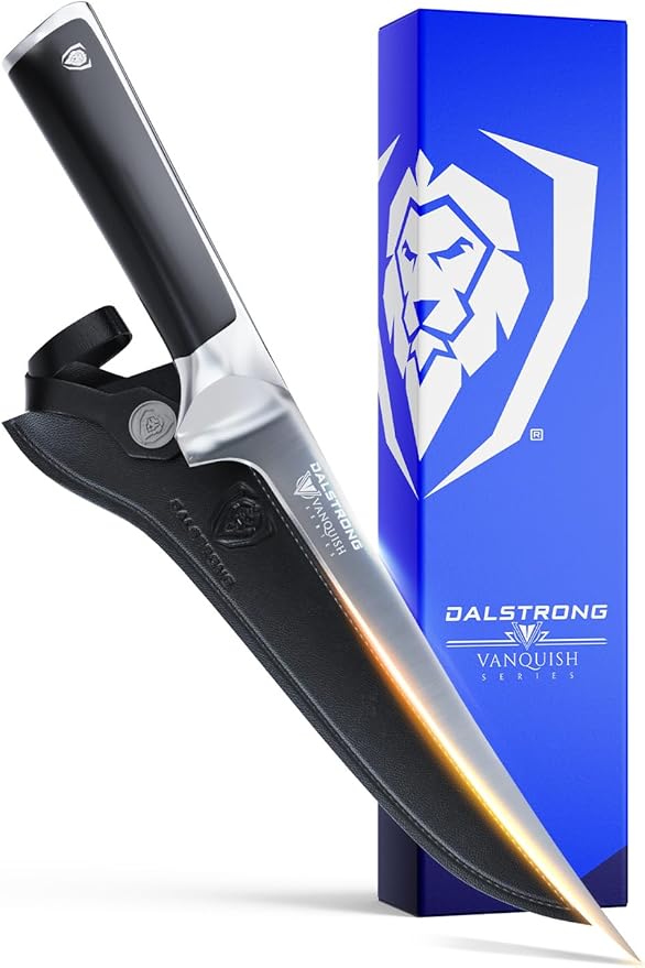 Dalstrong 7" Fillet Knife — Forged German HC Steel, 58+ HRC, Flexible Blade — For Filleting Fish, Boning Chicken & Silverskin Trimming — POM Handle, Full Tang, Sheath, Vanquish, customer support