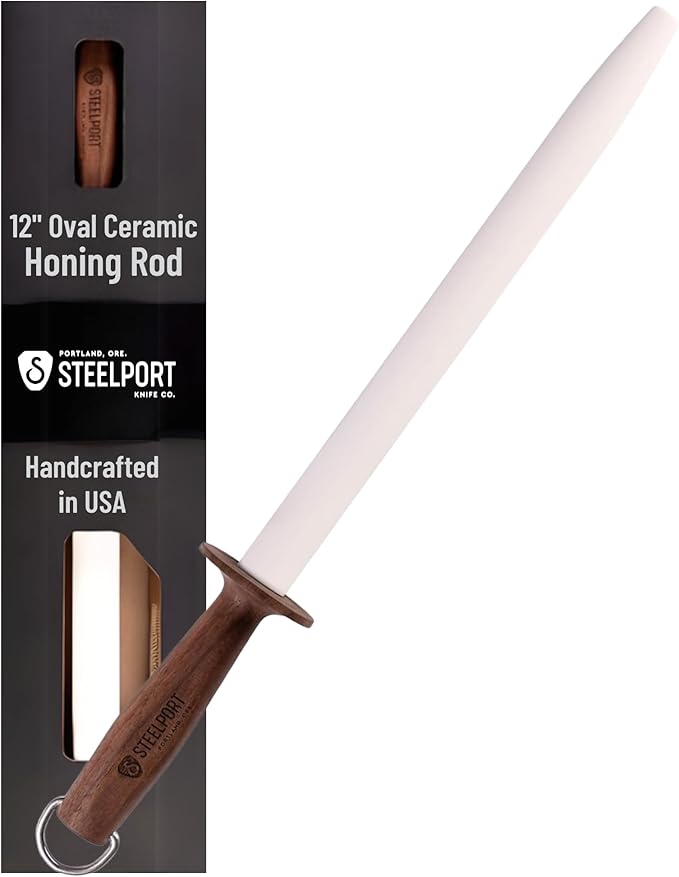STEELPORT 12" Oval Ceramic Honing Rod for Carbon & Stainless Steel Knives