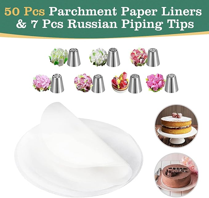 E-Gtong Springform Pan, Stainless Steel Springform Cake Pan, Leakproof & Nonstick Cheesecake Pan, 4" 7" 9" Round Cake Molds with 50 Pcs Paper Liners and 7 Pcs Piping Tips
