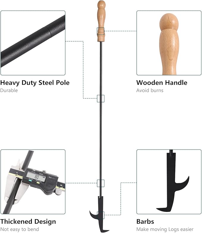 AGM Fire Pit Poker, 32" Fire Poker Stick with Wooden Handle