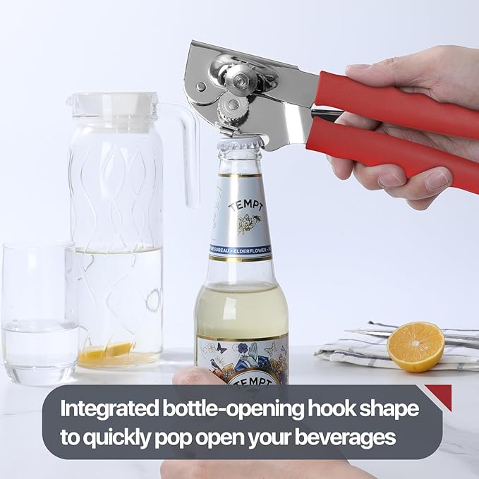UHIYEE Commercial Can Opener Heavy Duty, Hand Crank for Large Cans, Red