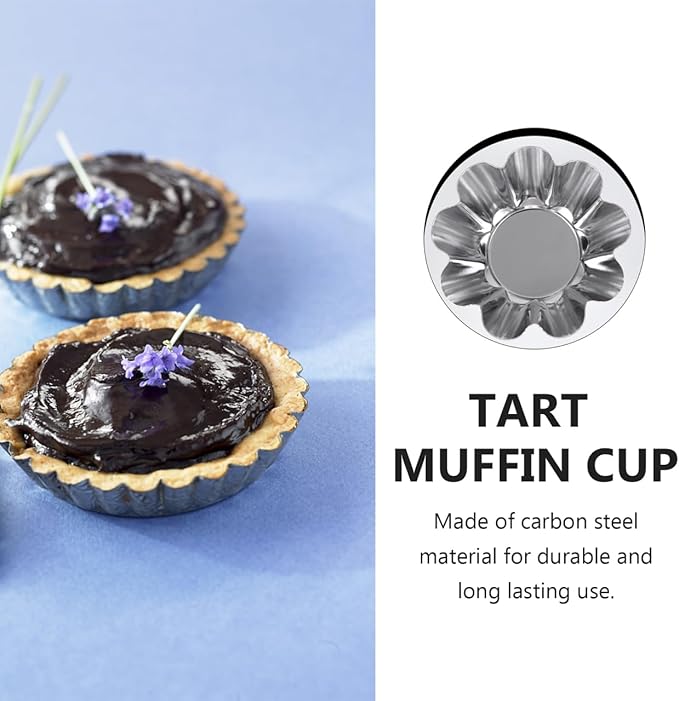 Unomor Stainless Steel Chrysanthemum Tart Mold 6 Pack Flower Tart Pans 2.40 X 2.40 X 0.90 in Reusable Non-Stick Baking Molds for Egg Tarts Mini Cupcakes Muffins Diy Desserts