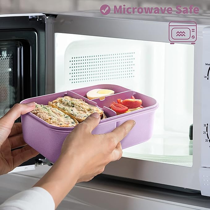 MISS BIG® Large Bento Lunch Box for Adults, 1900ml, 3 Compartments, Purple