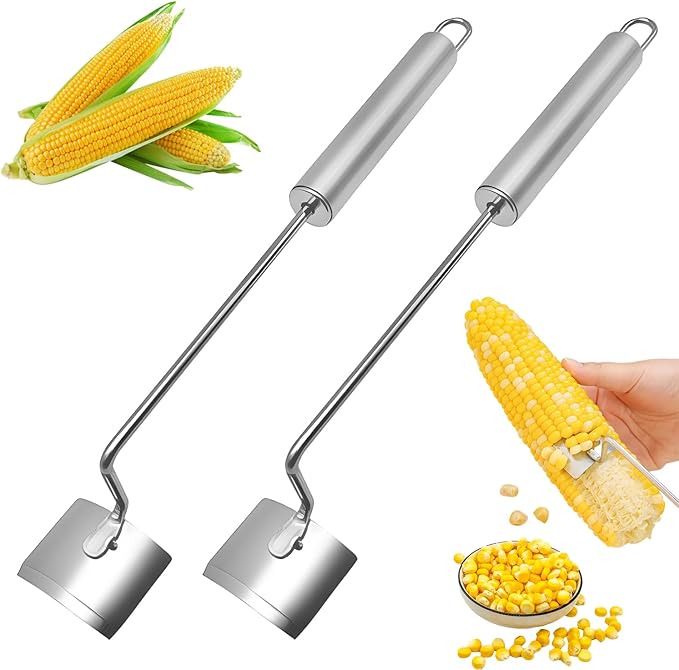 Corn Cob Stripper,2025 NEW Long Handle Stainless Steel Corn Stripping Tool,Fast Corn Peeler for Corn,Suitable for Home Kitchens, Restaurant Chefs, Outdoor Dining Enthusiasts(2PCS)