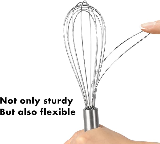 OYV 304 Stainless Steel Whisk Set, Dishwasher Safe Rustproof Metal Whisk, Professional Balloon Wire Whisks for Kitchen Cooking, Perfect For Blending, Whisking, Baking, Beating, 3 Packs (8" 10" 12")