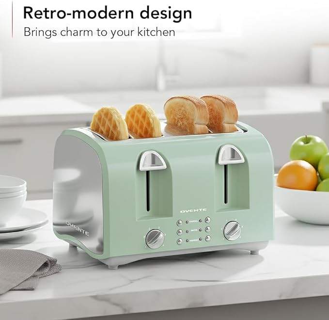 OVENTE Electric 4-Slice Toaster, 6-Shade Settings, Light Blue TS4410LBL
