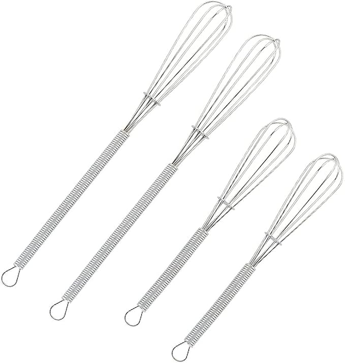 Wingsflying 4-Pack Mini Whisks for Cooking, Small Stainless Steel Wire Whisk Set for Mixing Gravy, Sauces & Eggs (Two 5-Inch & Two 7-Inch)