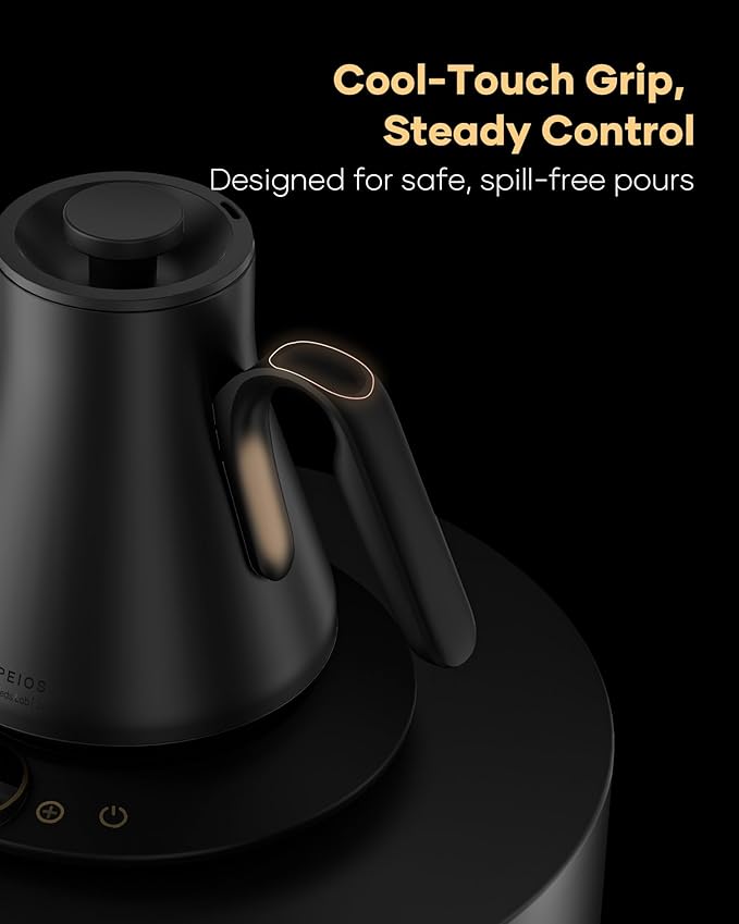 Cocinare Gooseneck Electric Kettle, ±1°F Precise Temperature Control, 1500W Fast Heating, Pour Over Coffee & Tea Kettle with Brew Timer & Keep Warm, Stainless Steel, 0.9L (Matte Black)