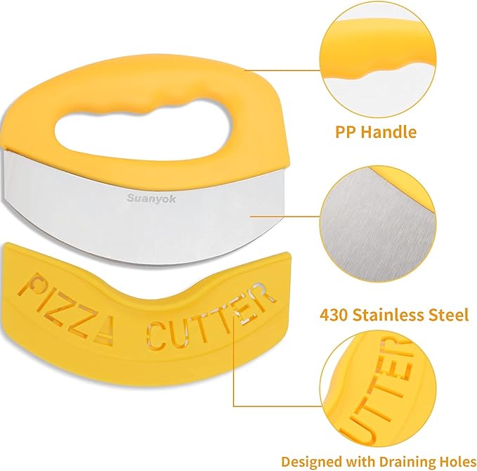 Suanyok Pizza Cutter Stainless Steel Rocker Blade with Cover(Yellow)