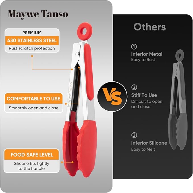 Small Silicone Tongs for Cooking, 3 PCS 7-Inch Mini Serving Tong
