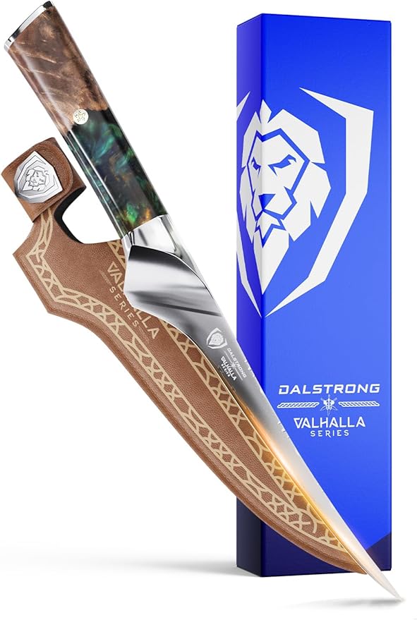 Dalstrong Valhalla 7" Fillet Knife — Flexible High-Carbon Blade (8–12° Edge), Unique Wood Resin Handle - For Filleting Fish, Deboning Proteins, Trimming Silverskin — Leather Sheath, Customer Support