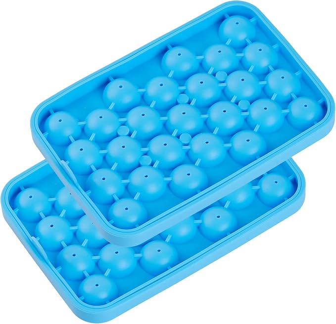 Obsoorth Round Ice Cube Tray 2 Pack BPA Free Silicone Flexible Easy Release 1.1 Inch x 50PCS Small Ice Ball Maker Mold for Whiskey, Cocktail, Chilling (Blue)