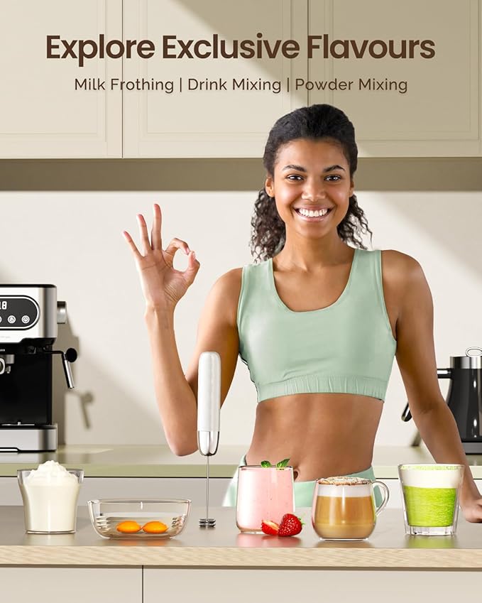 Maestri House Rechargeable Milk Frother, LunaFro Mini with Detachable Wand