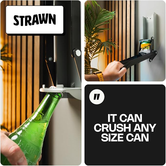 Can Crushers - Wall Mounted Aluminum Can Smasher - Ideal for Garbage Can and Recycling Bin - Outdoor Bar Accessories Must-Have - Efficient Plastic Bottle & Can Crusher by Strawn (Gray)