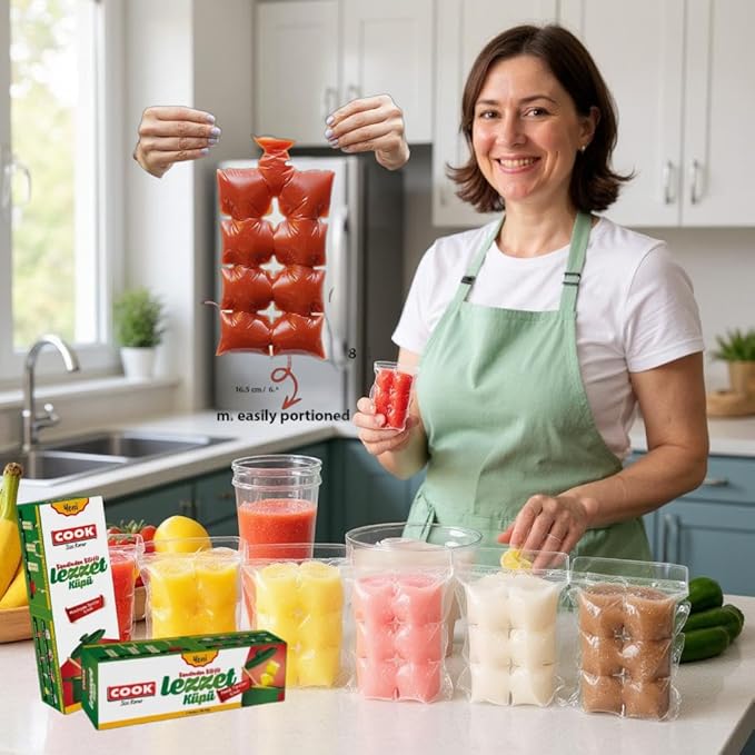 New Frozen Food Juice Bag, 2-Pack Value Bundle, Stackable Easy Removable, Large Size Ice Cube Tray & Self-locking Liquid Food Bag (Total 14 Bags 112 Cubes)