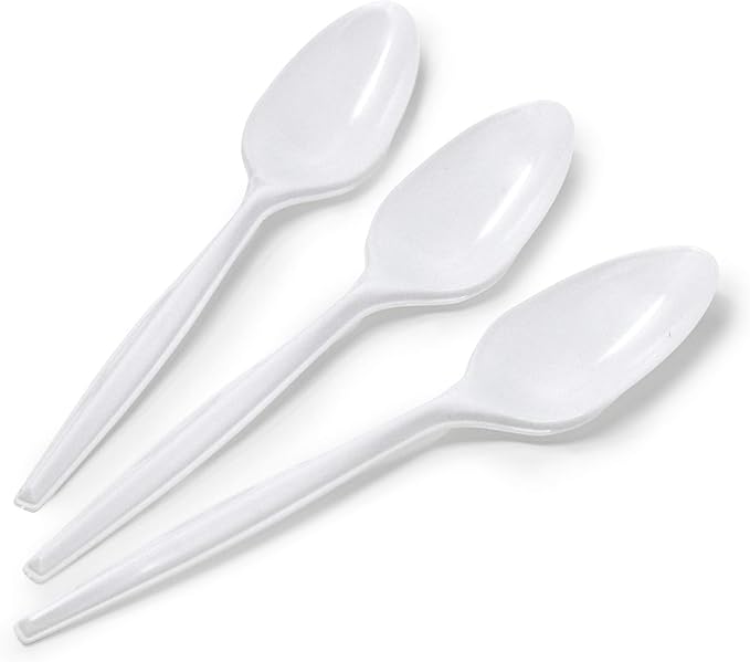 BluShine 600 Pack White Plastic Spoons, Disposable Bulk Cutlery