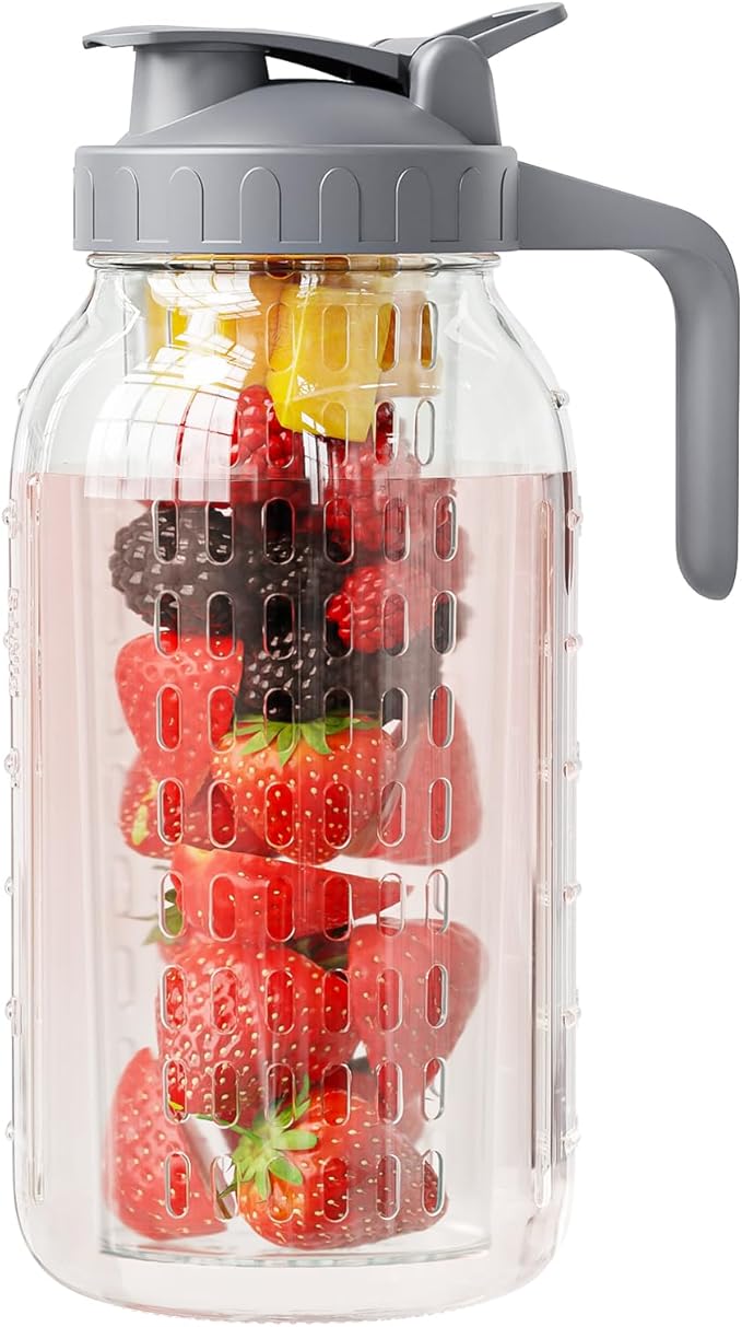 JunVpic Glass Mason Jar Pitcher, 64 oz Wide Mouth Jug