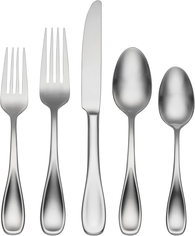 Oneida Brushed Satin Voss 45-Piece Silverware Set for 8, Flatware