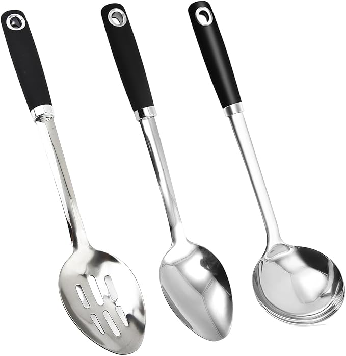 3-Piece Stainless Steel Cooking Utensils Set, Serving Spoon & Ladle
