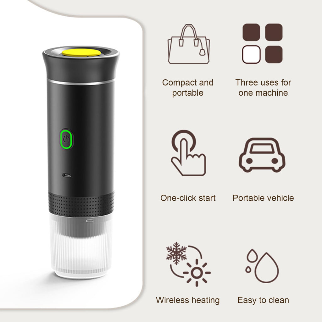 Irishom Portable Coffee Machine, 3 in 1 Cordless Electric Coffee Maker, Work with Capsule and Ground Coffee, Cold Brew and Heating Coffee Maker with 150ml Cup