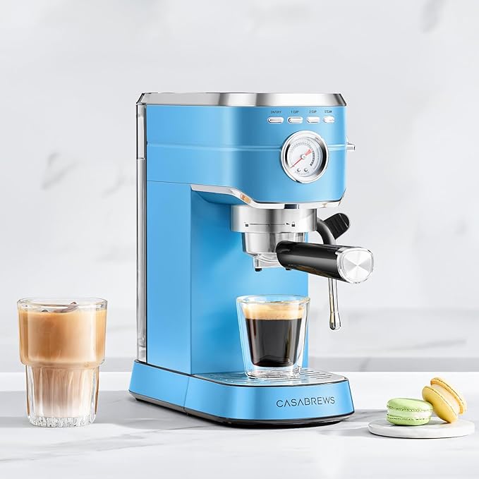 CASABREWS Espresso Machine 20 Bar, Stainless Steel Espresso Maker with Milk Frother Steam Wand, Professional Coffee Machine with 34oz Removable Water Tank, Gift for Dad or Mom, Baby Blue, CM5418-LTB