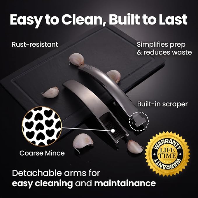 Gourmet Easy Lifetime Replace Garlic Press, No Need to Peel, Coarse Mince
