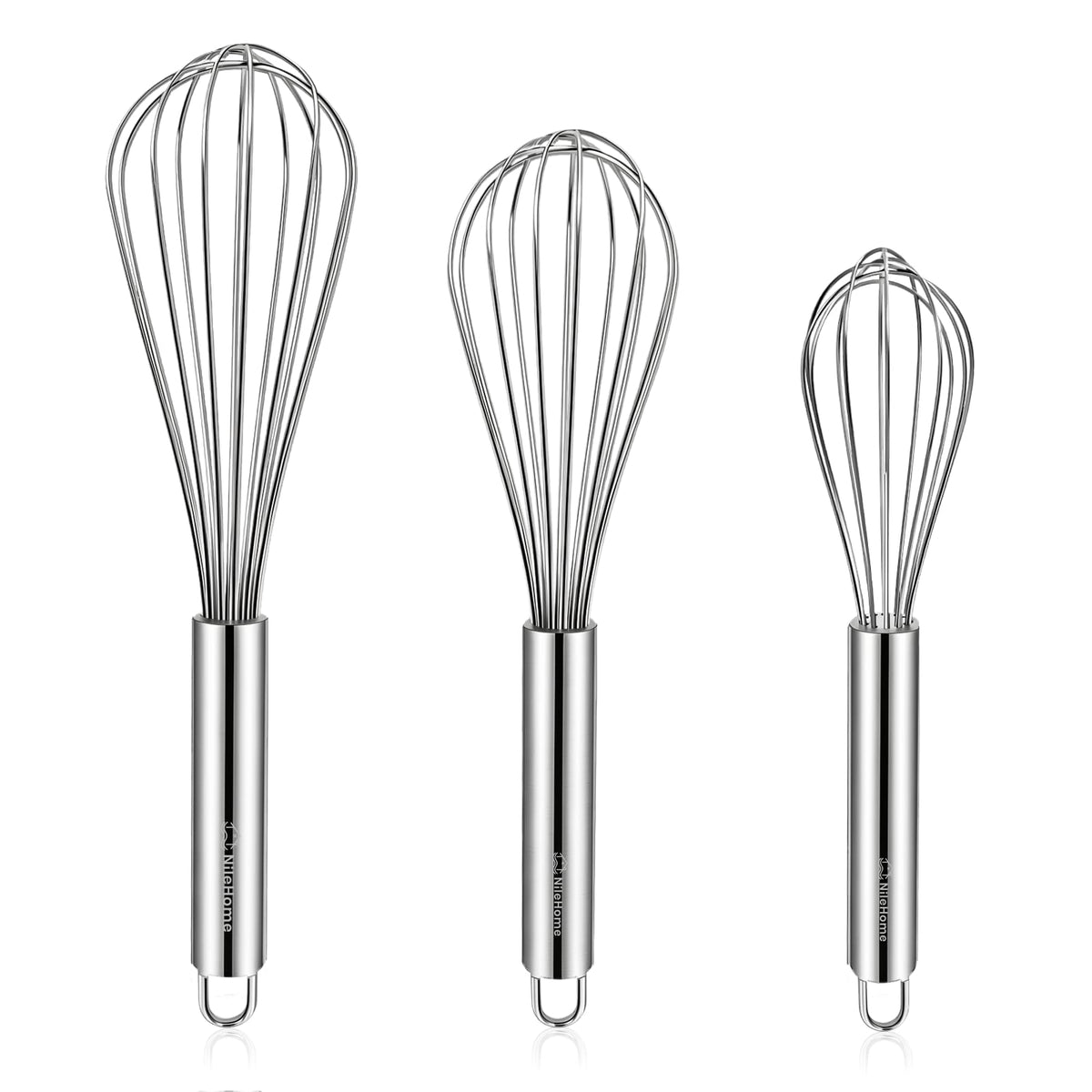 NileHome Stainless Steel Whisk Set 8" 10" + 12" Semi-Automatic Rotary