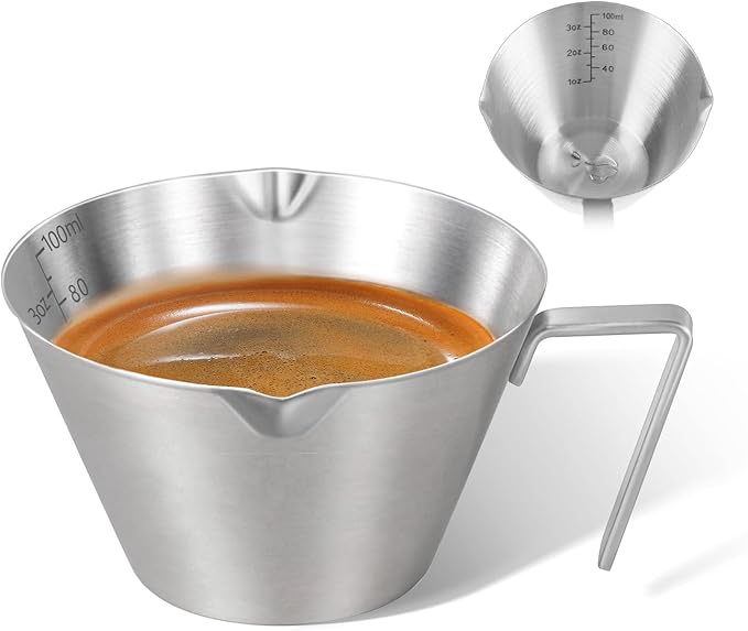 1 Pc Stainless Steel Espresso Shot Cup with Dual Scale, 3.4oz/100ml, Silver