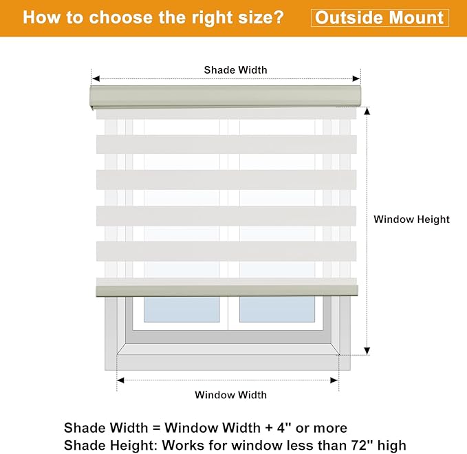 Persilux Cordless Zebra Blinds for Windows Free-Stop Roller Windows Shades Dual Layer Light Control for Day and Night, Light Filtering Sheer Shades for Home (35.25" W X 64" H, Cream)