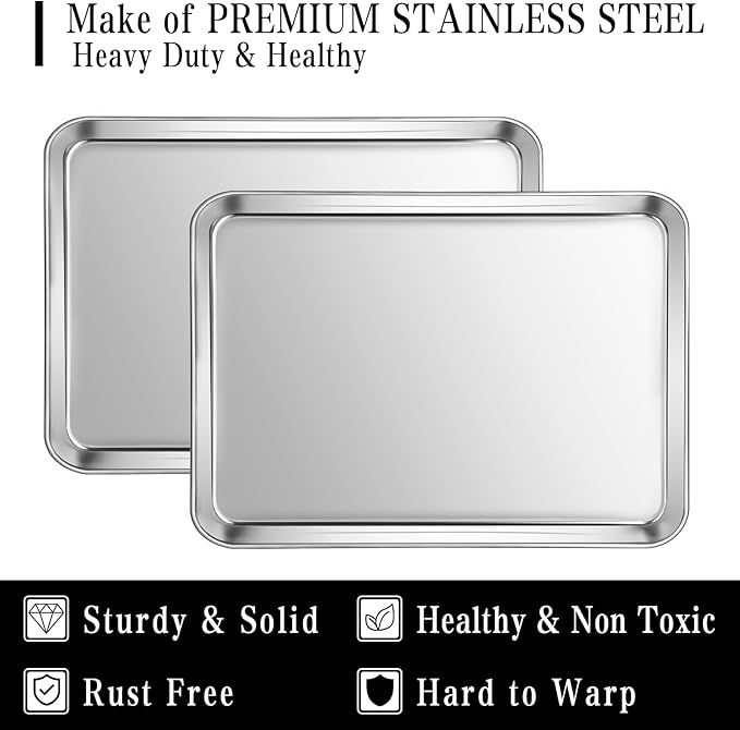 Pack Jelly Roll Pan Set of 2, 15.9” x 12” Stainless Steel Cookie Sheets for Baking, Non Stick Baking Sheets for Oven Heavy Duty Baking Trays