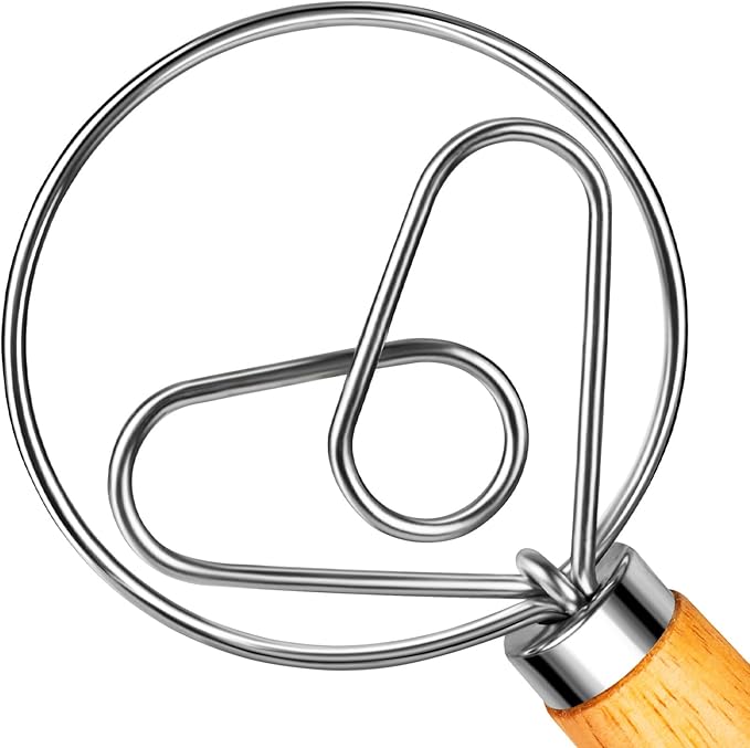 TEEVEA Danish Dough Whisk Wooden Handle Stainless Steel for Sourdough Bread