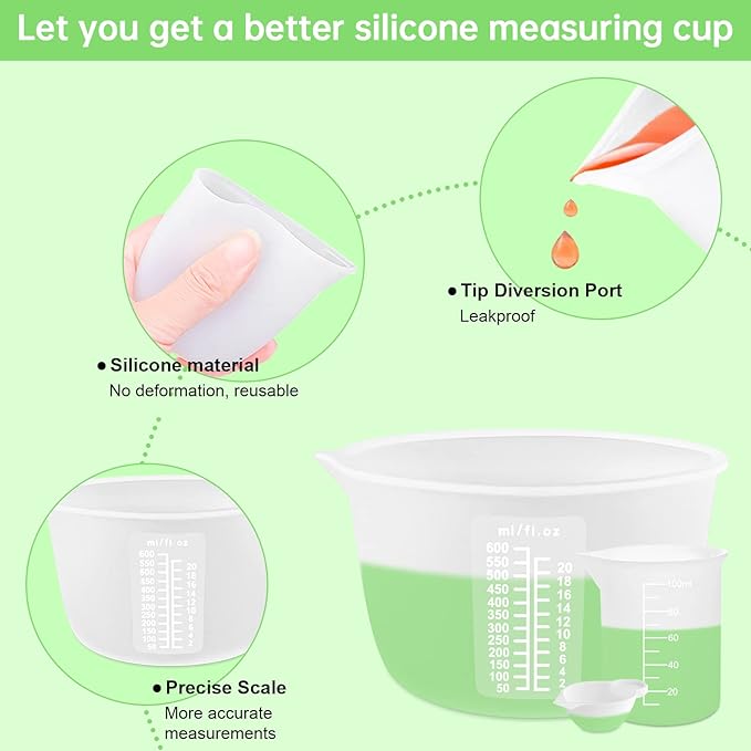 Sjubaopen Silicone Measuring Cups 600ml for Resin, Epoxy, Baking
