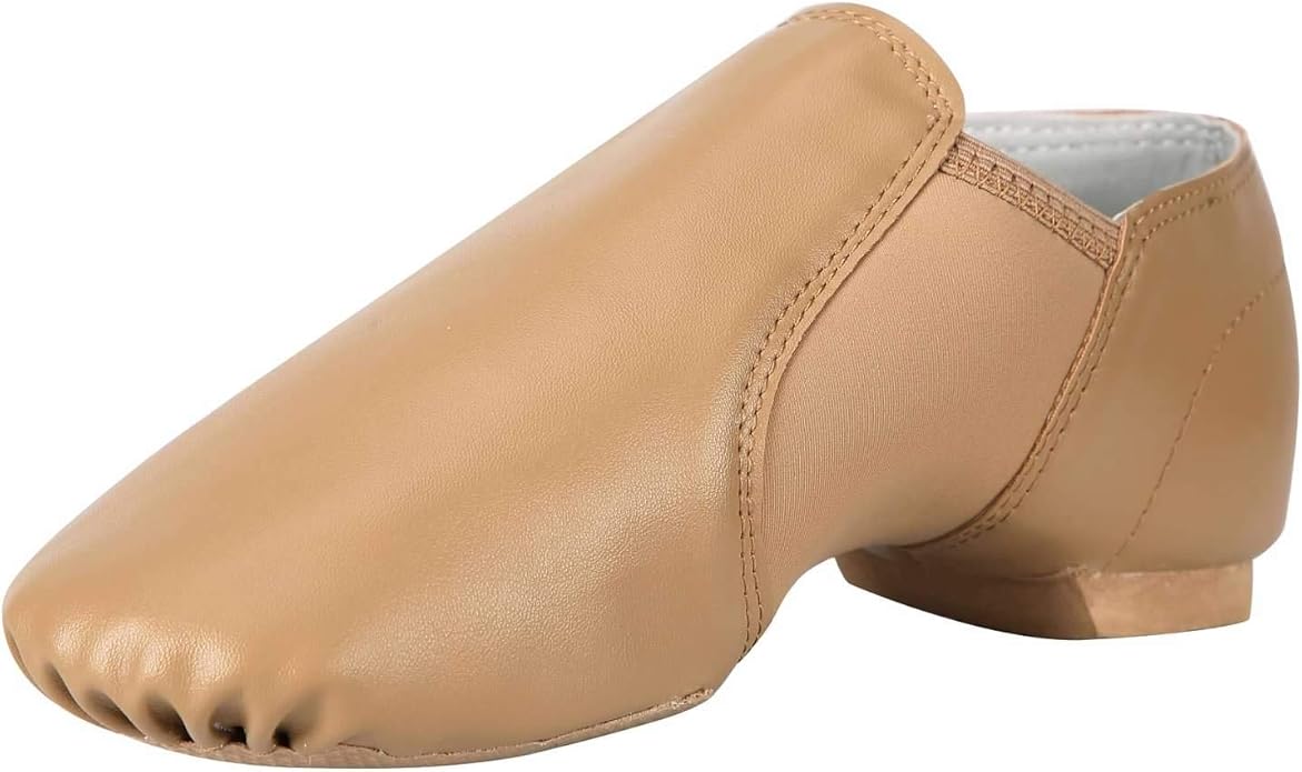 Linodes Unisex 006 PU Leather Upper Slip-on Jazz Shoe for Women and Men's Dance Shoes-Brown 5M=5 Women/4.5 Men