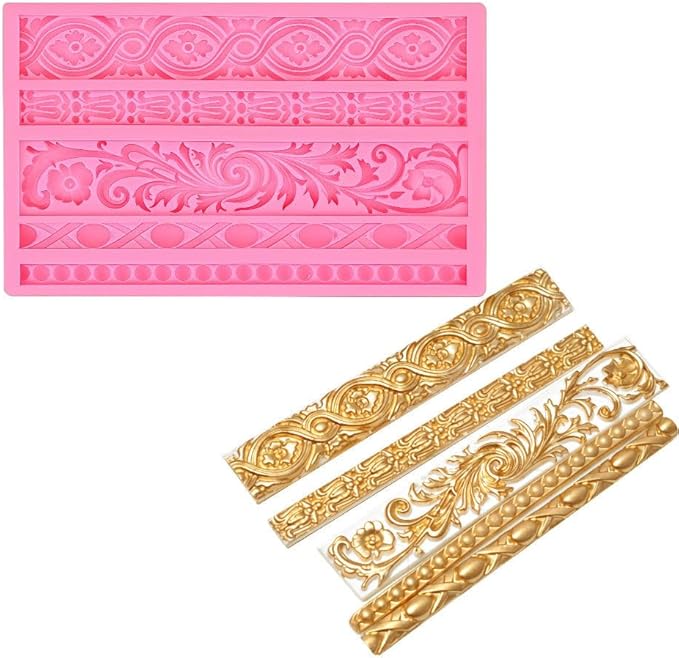 JOERSH Baroque Scroll Fondant Silicone Molds, 3Pcs