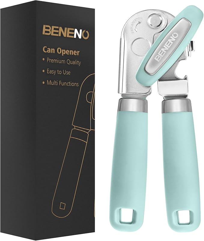 Beneno Heavy Duty Hand Can Opener Manual with Magnet Lid Remover, Mint