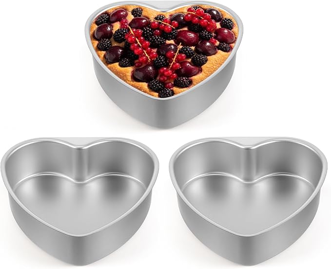 Qulkws 3 PCS 8 Inch Aluminum Heart Cake Molds, Heart Shaped Cake Pans