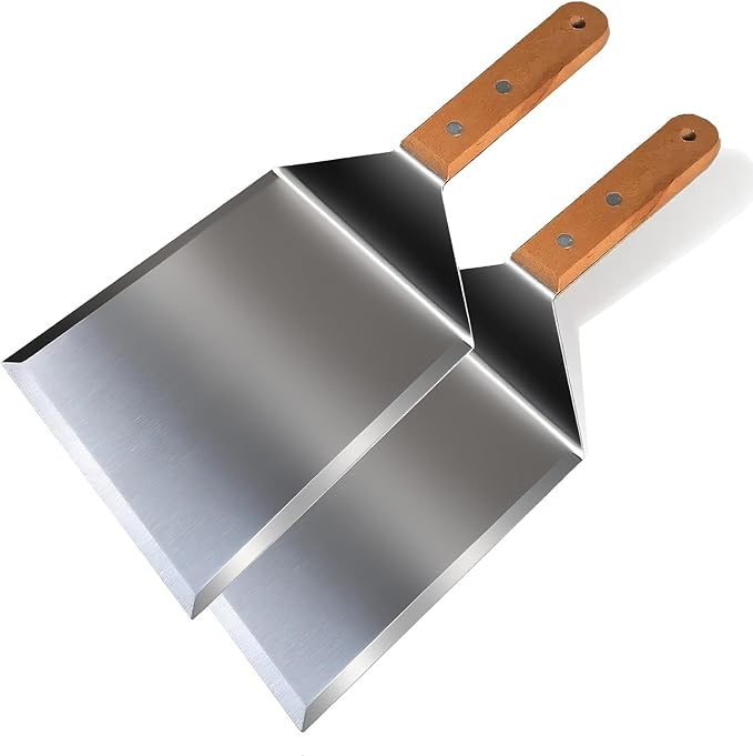 vriysei Smash Burger Spatula, Premium Large Meta Spatula - 6x5 inch Extra Wide Spatulas for Griddles & Grills, Steel Heavy Duty, Wooden Handle （2pcs）