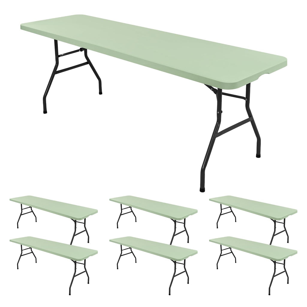 6 Pack Stretch Fabric Table Top Cap Cover, fits 8' Tables, Spandex Table Covers Washable Elastic Rectangle Tablecloth Protector for Indoor Outdoor Party Picnic Wedding, Sage Green, 30" W x 96" L