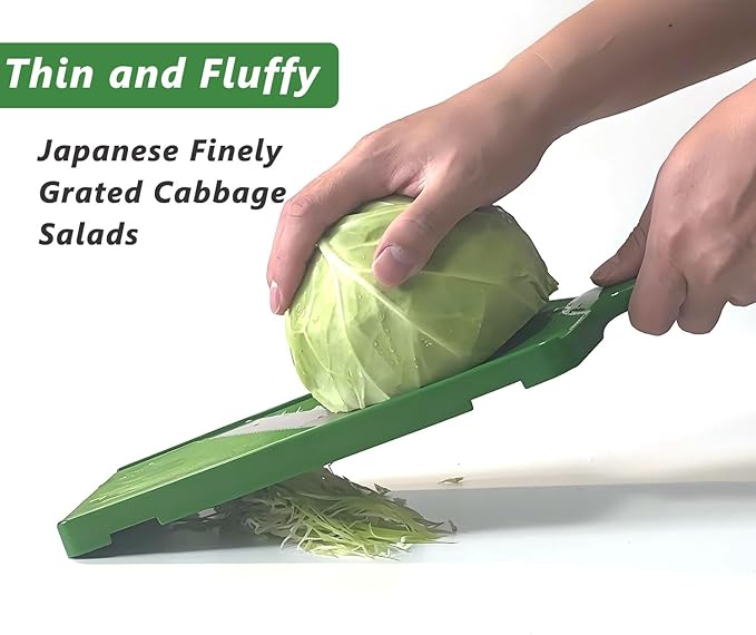 RCOAIMT Large Cabbage Slicer, 1mm Ultra-Thin Mandoline Slicer with Safety Guard & Cleaning Brush, Stainless Steel Vegetable Shredder for Coleslaw, Sauerkraut, Salad, Onion, Potato Chips, Green